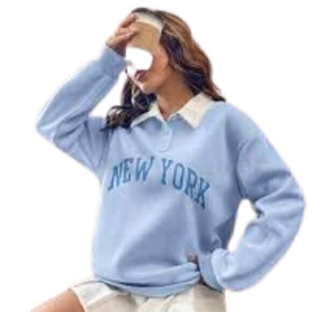 [SHEIN] Qutie Polo Collar Drop Shoulder Letter Graphic Pullover - Size 0XL